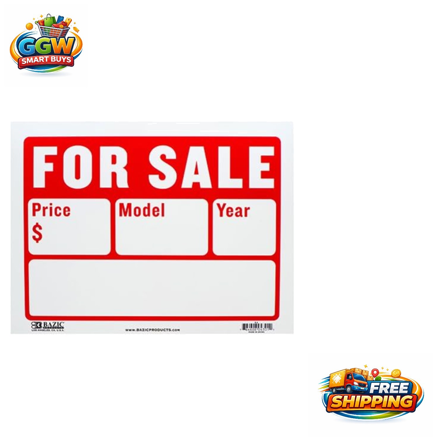 Pack of 2 Bright Plastic For Sale Signs – 9&Prime; x 12&Prime; with Customizable Lines