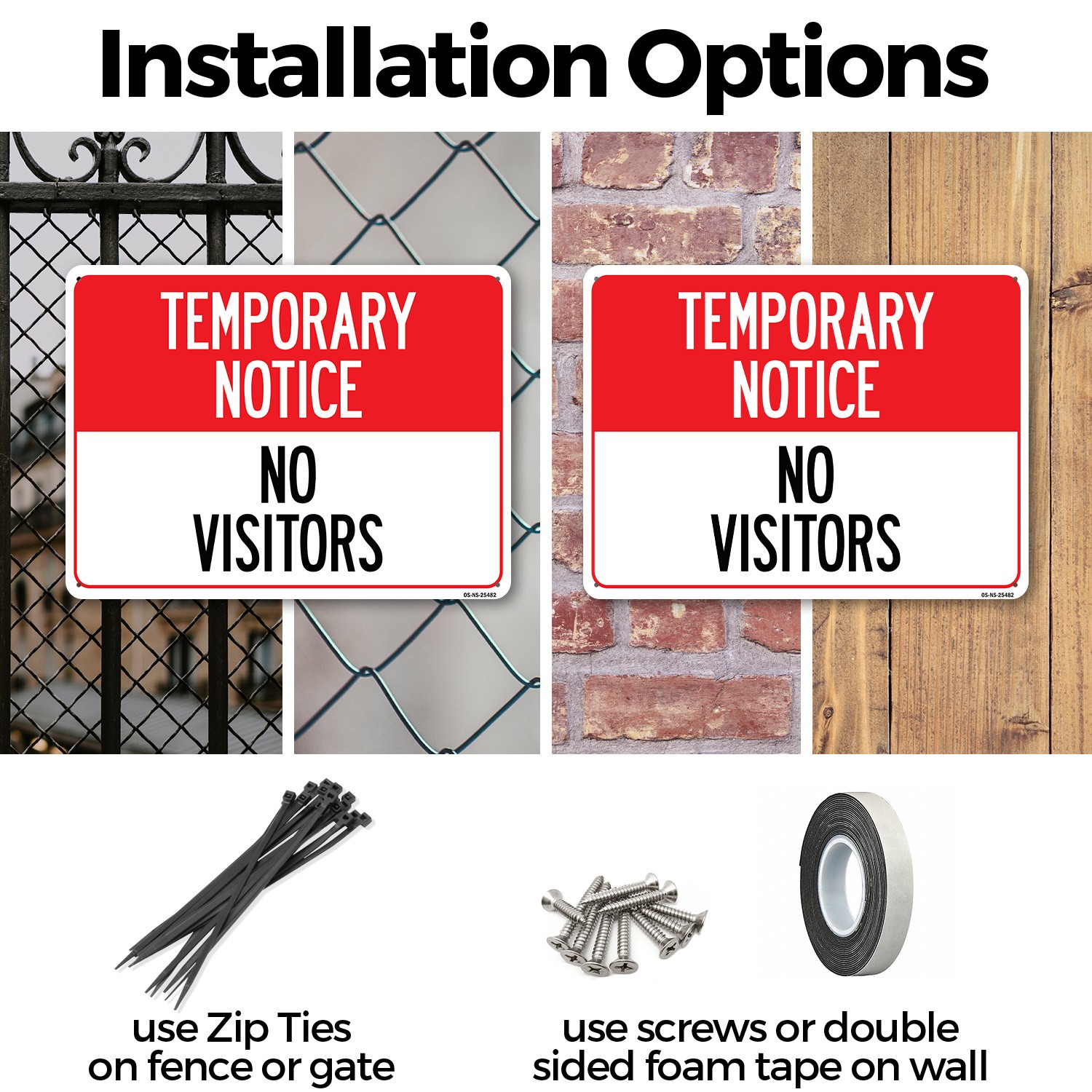 Temporary Notice No Visitors Public Safety Sign Metal,, Decal 5 or 10 Pack