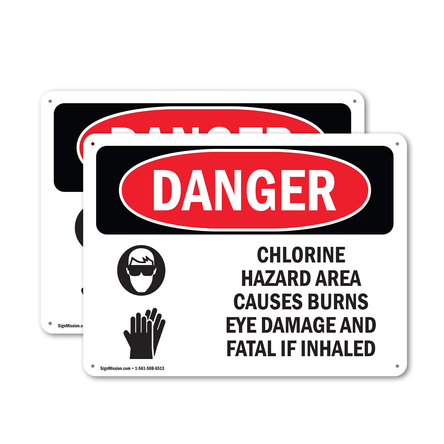 (2 Pack) Chlorine Hazard Area OSHA Danger Sign Decal Metal Plastic
