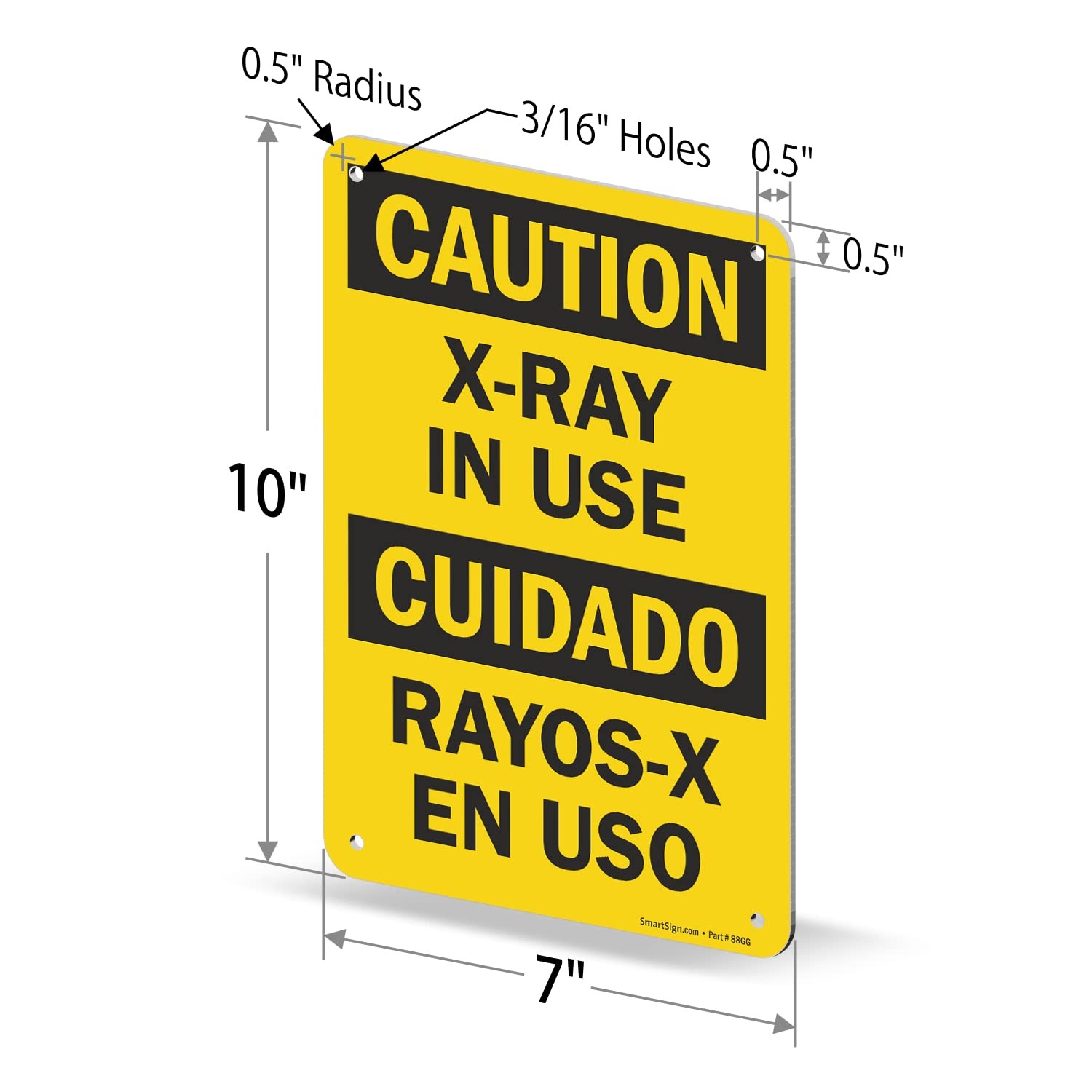 7×10 Inch Aluminum Bilingual Caution XRay In Use Hazard Warning Safety Sign
