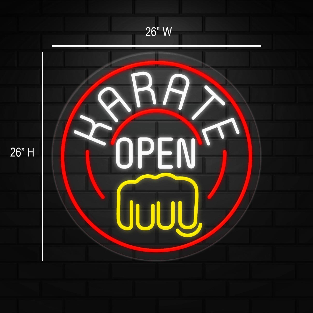 Karate Open Sign for Business Displays | LED Flex Neon | 26&Prime;W x 26&Prime;H x 1&Prime;D