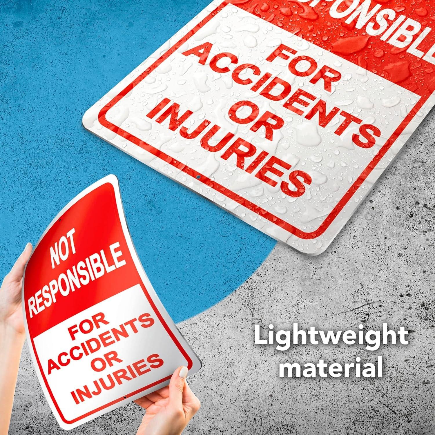 2-pack Property Warning Sign: Not Responsible for Accidents or Injuries, 10&Prime; X 7