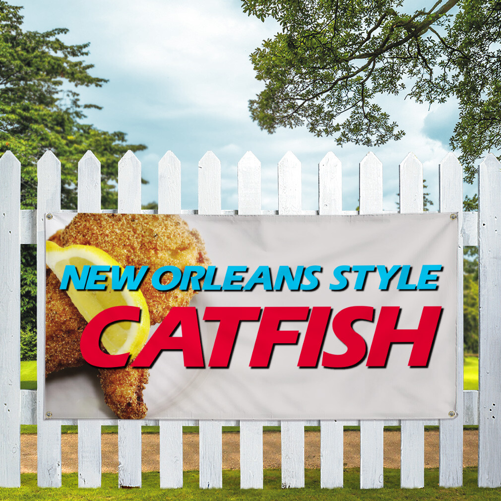 Vinyl Banner Multiple Sizes New Orleans Style Catfish Restaurant Cafe Outdoor