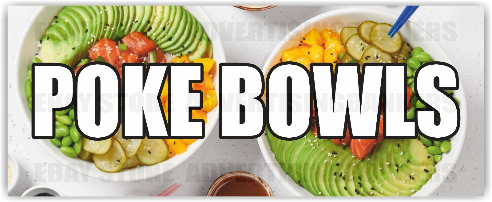 POKE BOWLS Advertising Banner Vinyl Mesh Sign Street Food Restaurant Buffet
