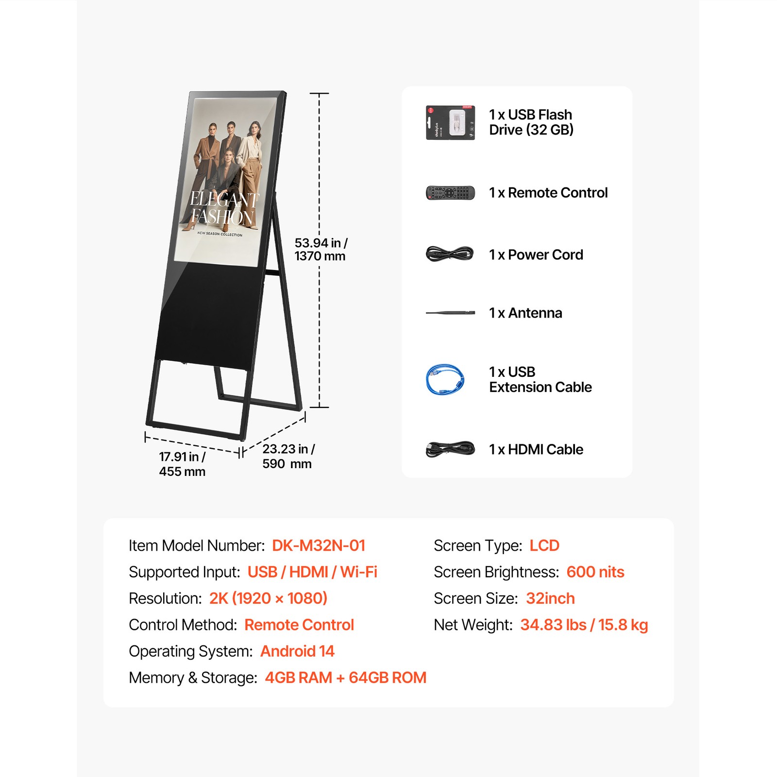 Uimoso 32-Inch Indoor Digital Signage Floor Stand Advertising Display with LCD
