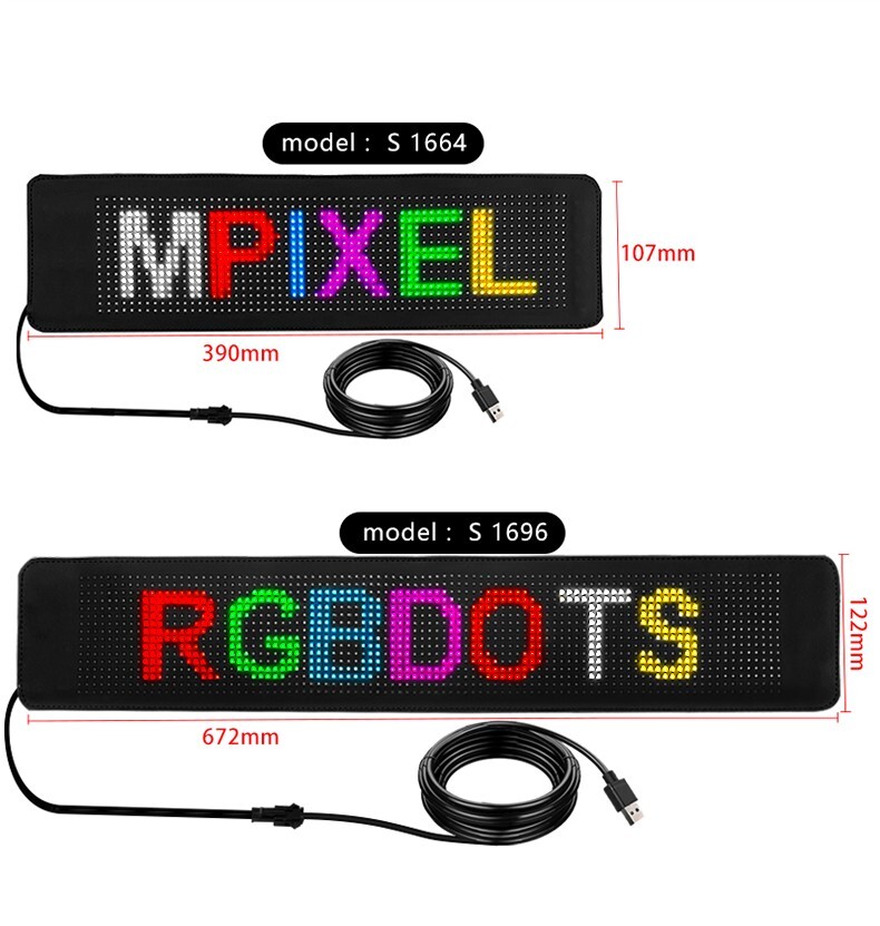 Car RGB LED Sign Scrolling Message Display Board Screen Programmable APP Control