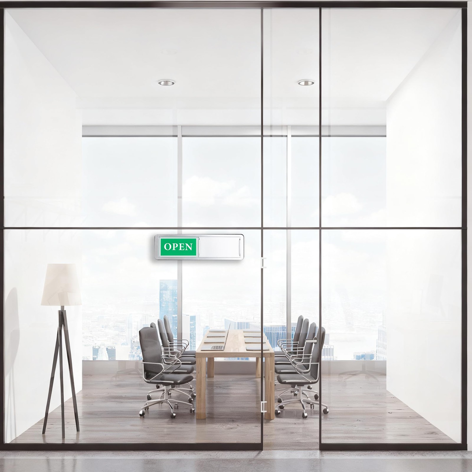 Open Closed Sliding Door Sign for Business, 7 x 2 inches, Silver
