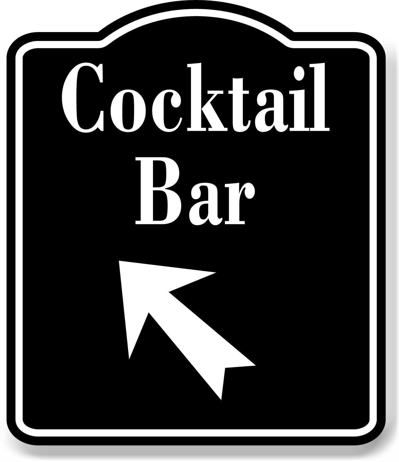 Cocktail Bar 45 Degree Up Left Arrow BLACK Aluminum Composite Sign