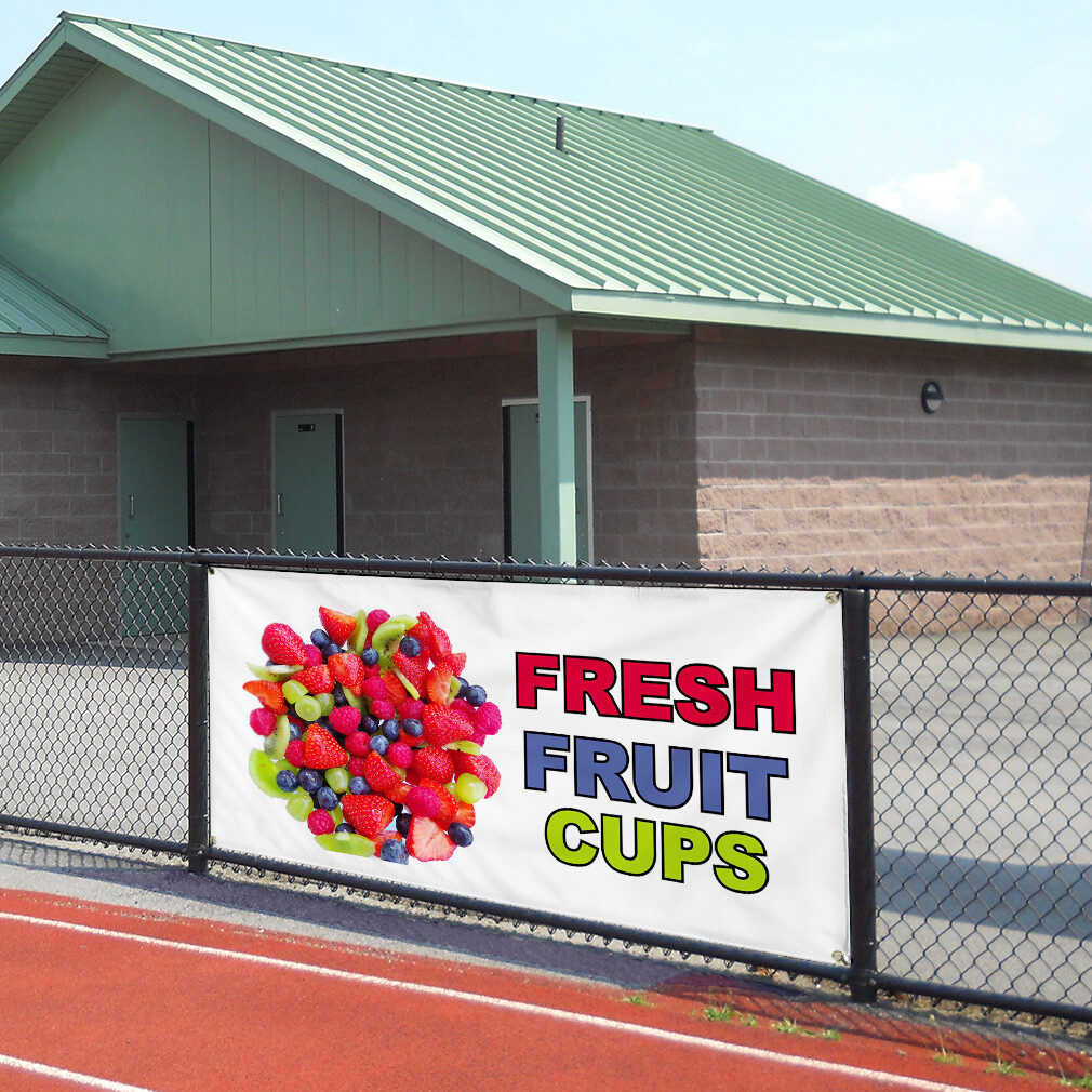 Vinyl Banner Multiple Sizes Fresh Fruit Cups Food Fair Restaurant Cafe Market