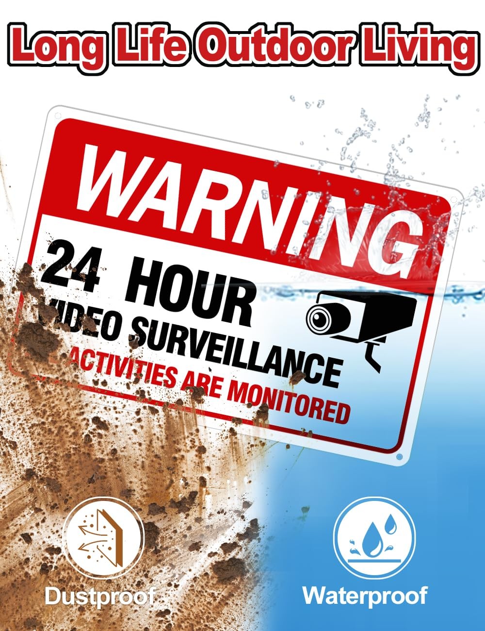 Multiwins Video Surveillance Sign 4-Pack 12X 8 Security Camera Signs Reflective