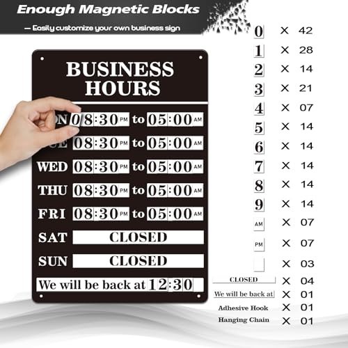 Magnetic Business Hours Sign – Double Sided Open Closed Metal Store Hours for Gl