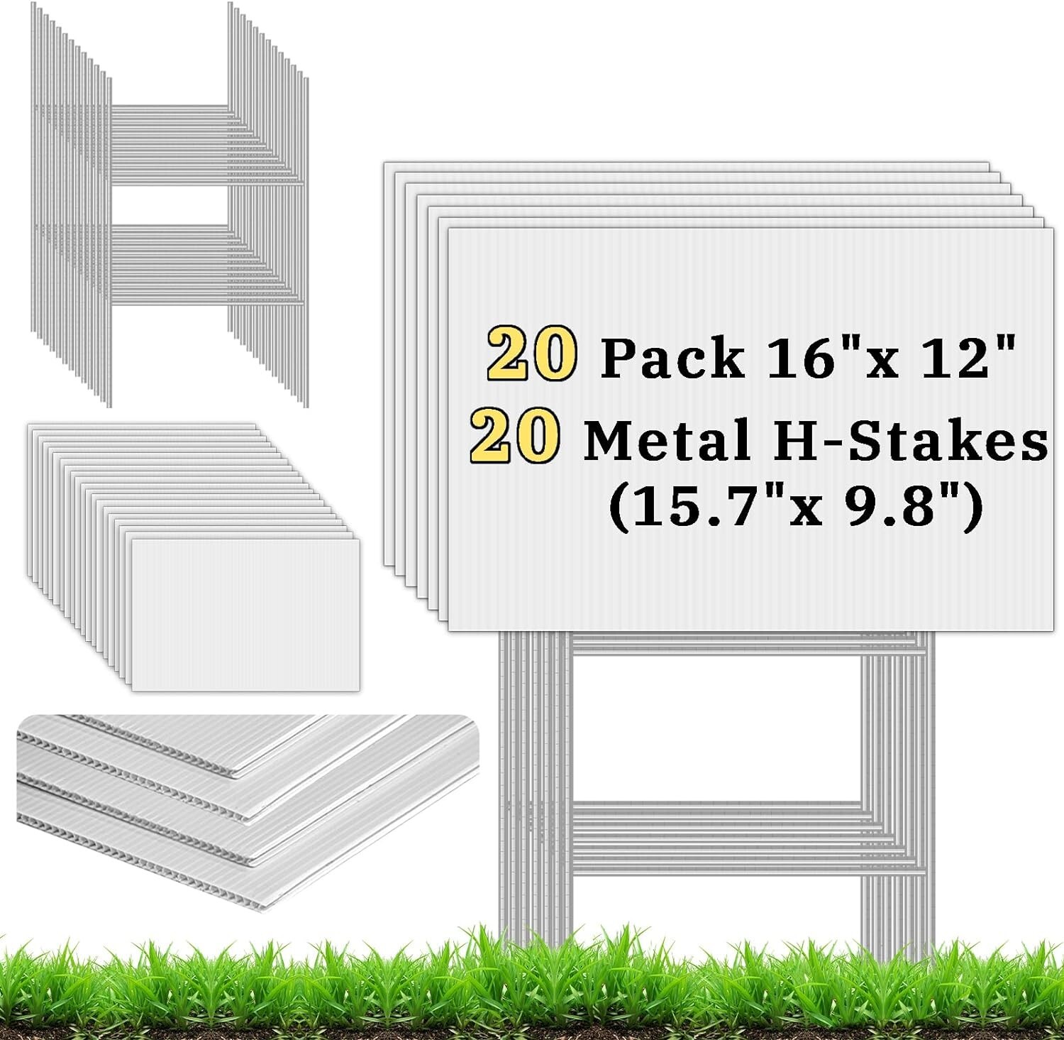 Blank Yard Signs with Stakes,20 Pack 16 x 12&Prime; White Yard Sign Corrugated Plas…