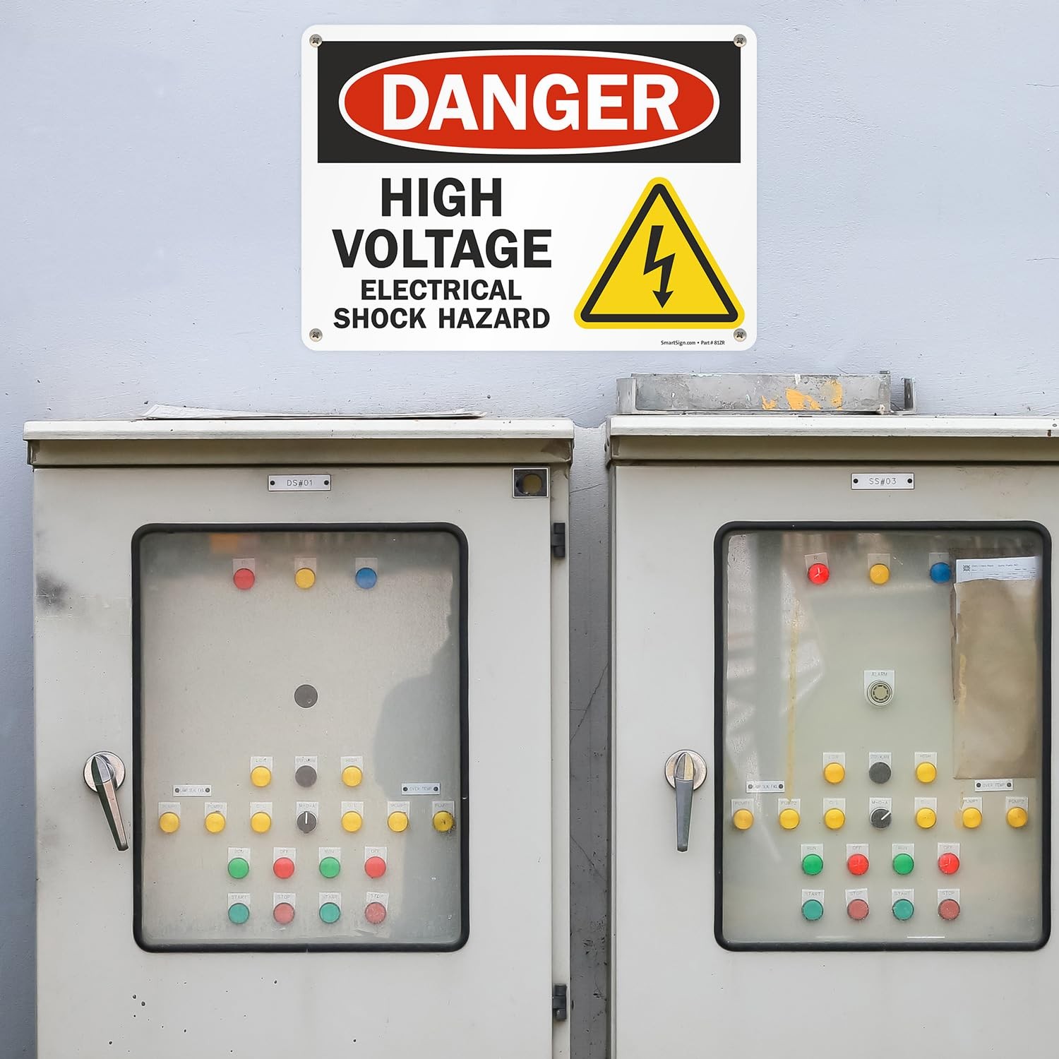 10 x 14 inch “Danger – High Voltage Electrical Shock Hazard” OSHA Metal Sign …