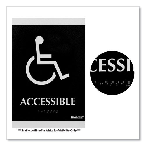 Headline Sign Century Series Office Sign, Accessible, 6 x 9, Black/Silver