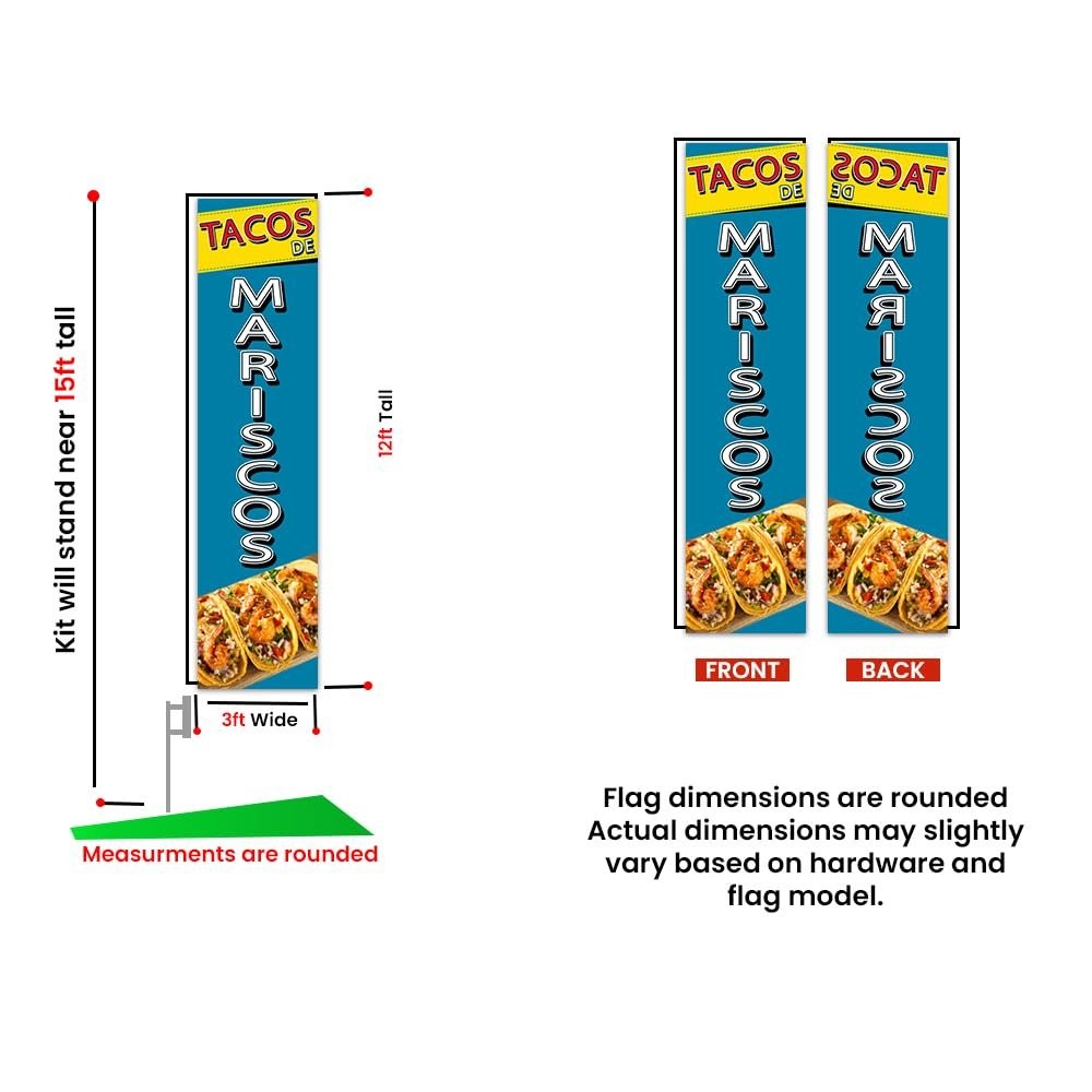 TACOS DE MARISCOS Seafood Spanish Rectangle Feather Banner Flag with 15FT…