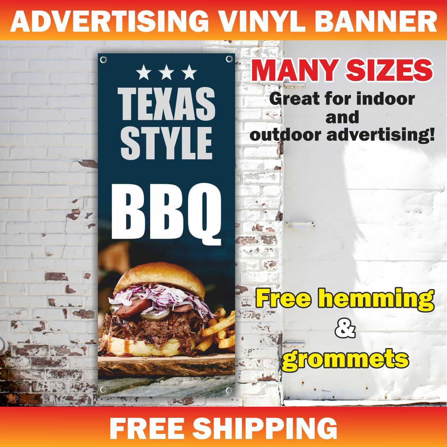 TEXAS STYLE BBQ Advertising Banner Vinyl Mesh Sign meat beef bar steak tasty