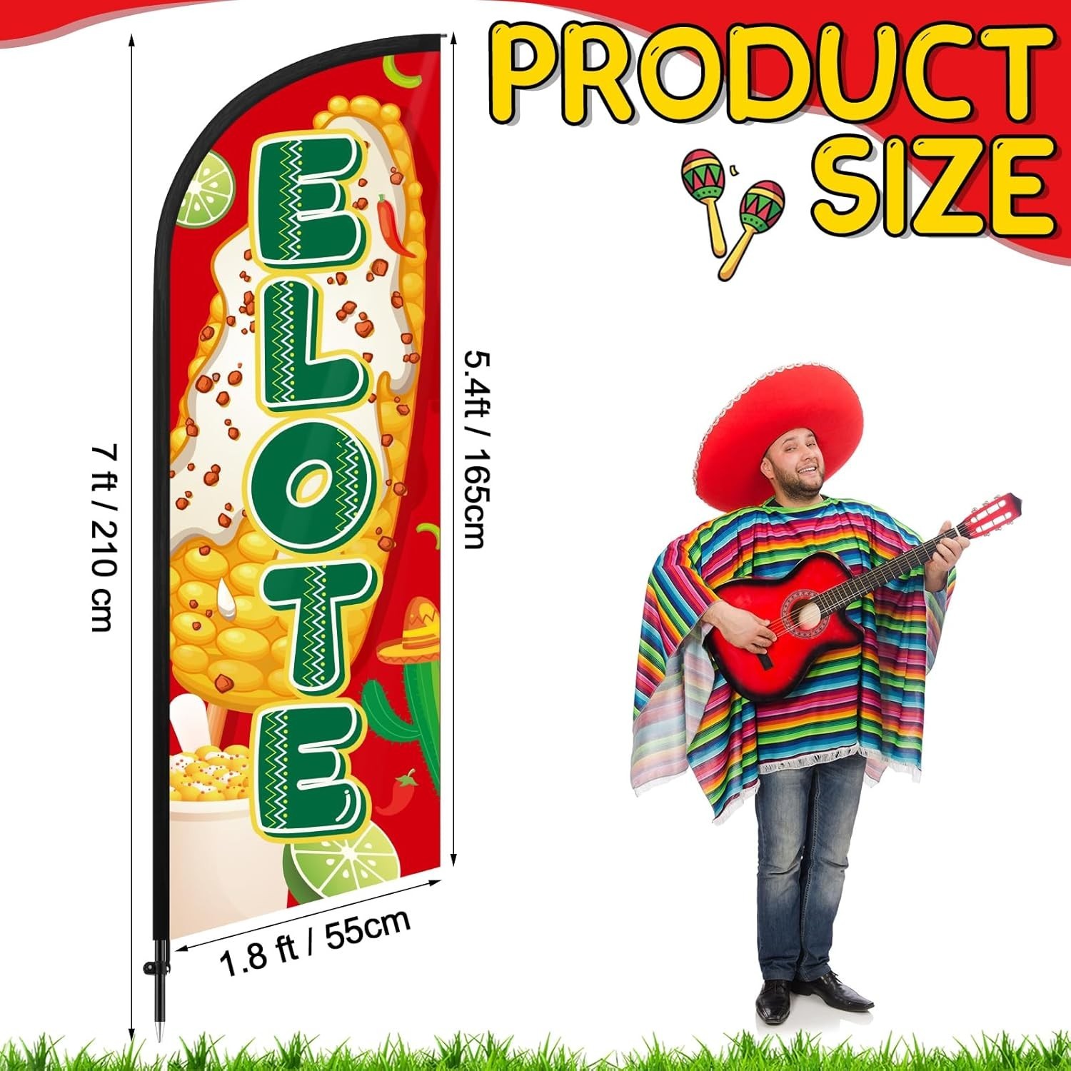 Elote Feather Flag 7 Ft Advertising Swooper Flag Banner Signs with Pole and Grou