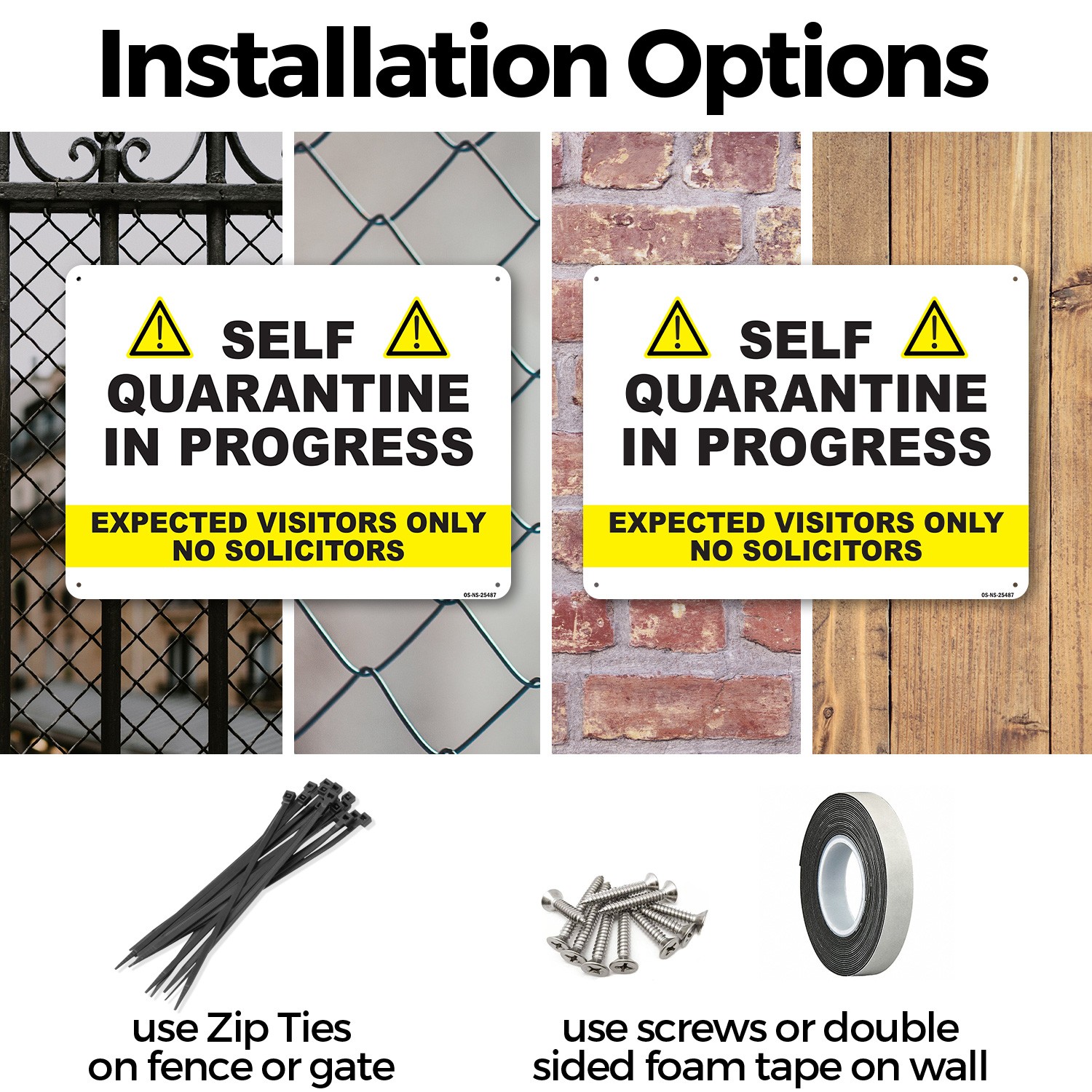 Self Quarantine In Progress No Solicitors Public Safety Sign, Decal 5 or 10 Pack