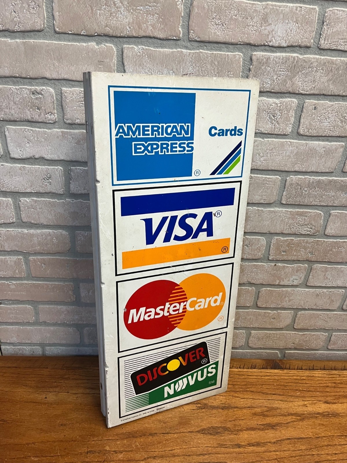 Vintage 1996 Visa Mastercard Credit Card Double Sided Flange Metal Sign
