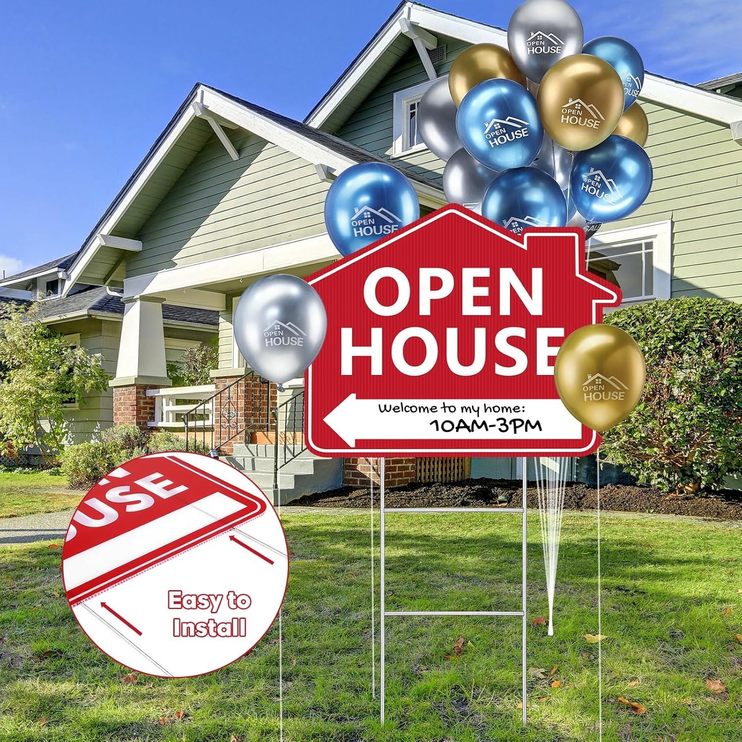12-Pack Open House Signs with 24 Metallic Balloons – Easy Setup
