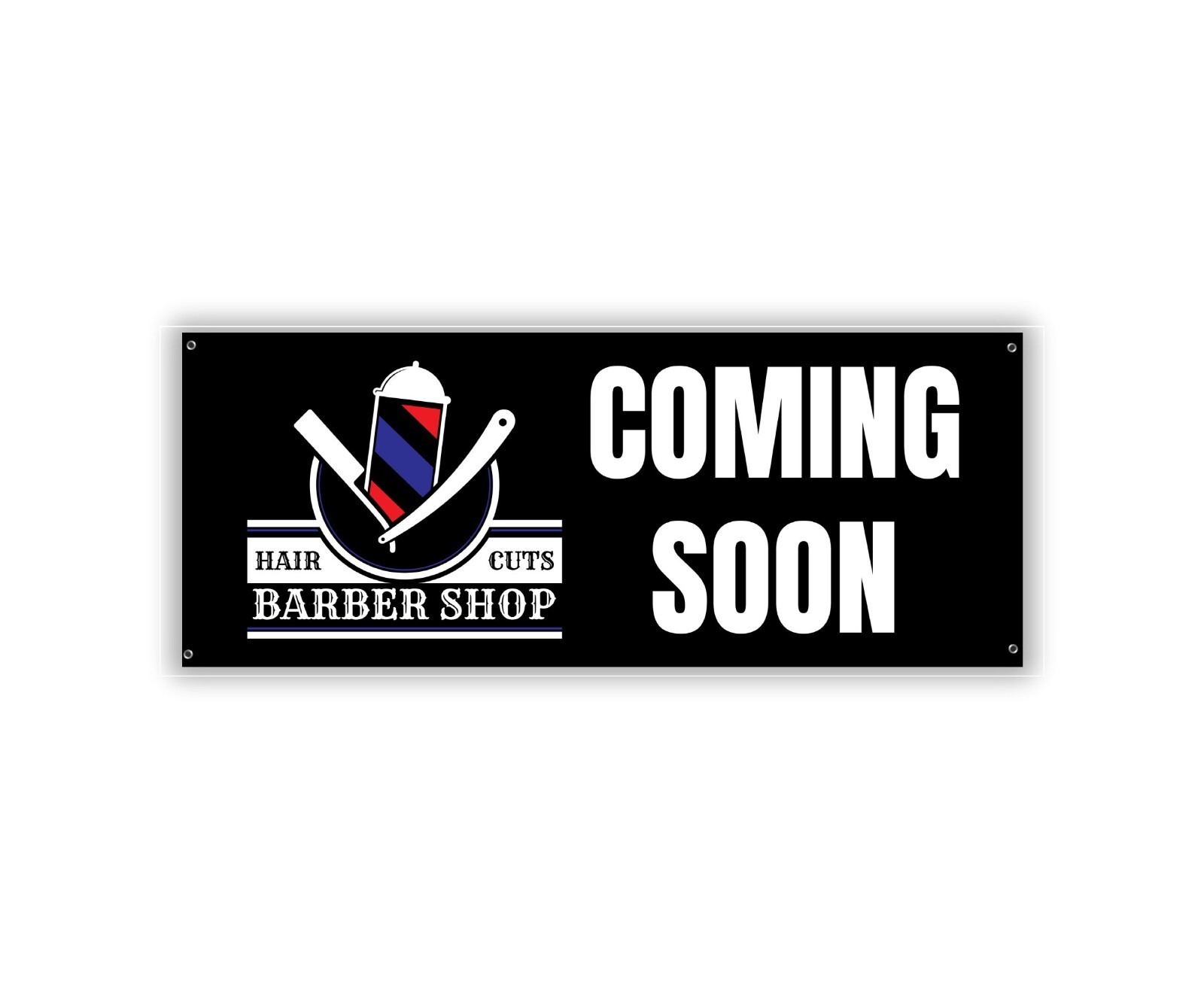 Barber Shop Banner with Hair Cuts Graphic, Coming Soon Sign, 48×20 Inches