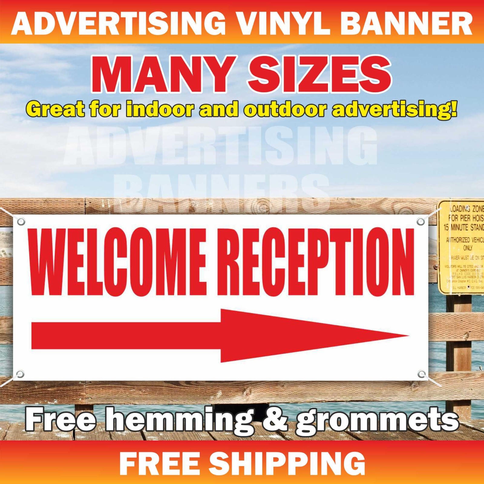 WELCOME RECEPTION Advertising Banner Vinyl Mesh Sign DIRECTIONAL Attention
