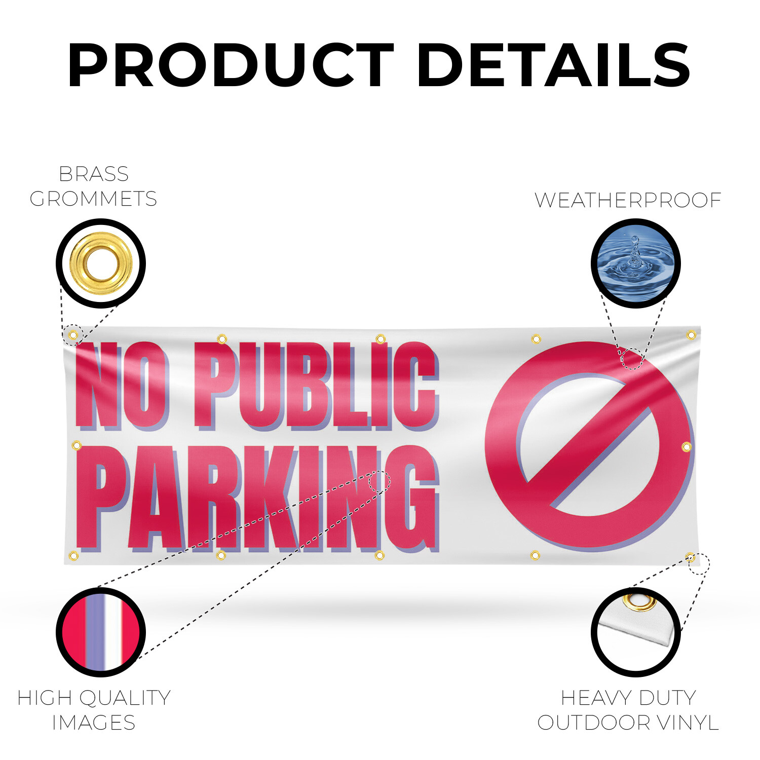 No Public Parking Vinyl Banner Sign with Metal Grommets Heavy-Duty Single-Sided