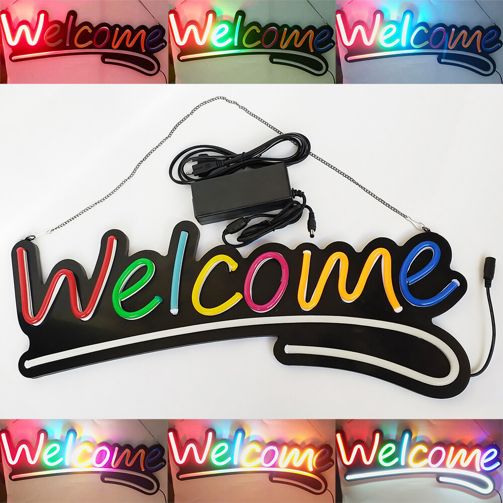 Open Welcome Sign LED Neon Tube Light Auto Motion Flash Hang Multicolor 12V