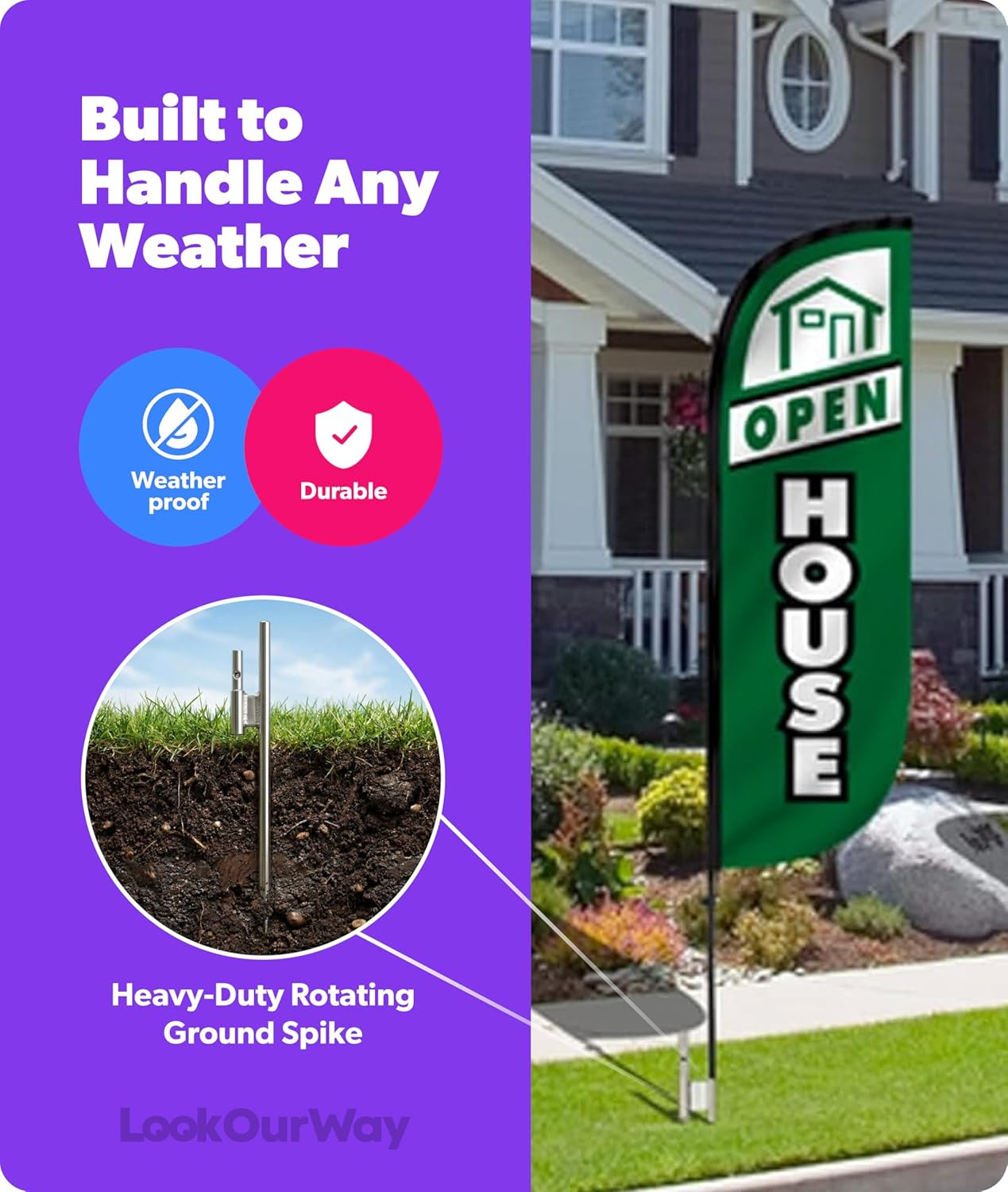 4-Pack 5Ft Feather Flags for Open House – Real Estate Sign Set