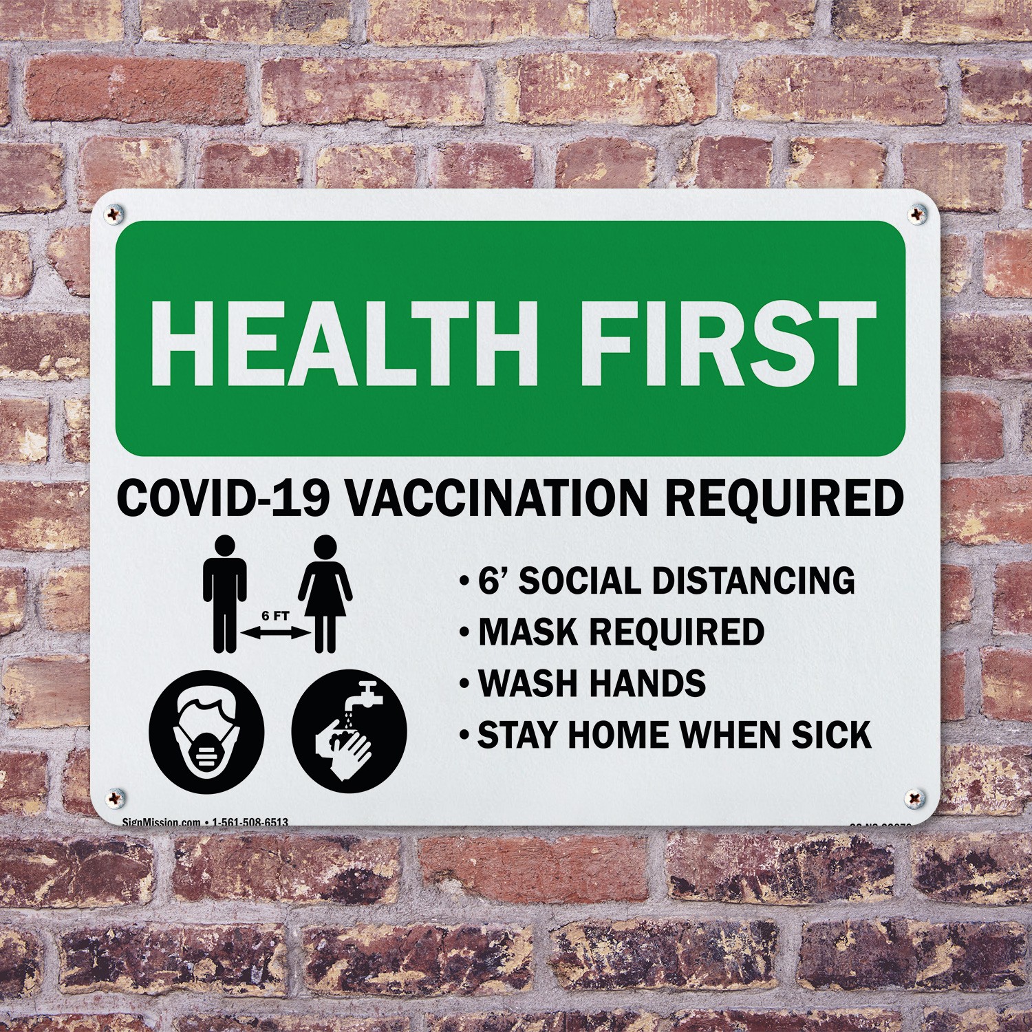 Health First – Covid Vaccination Required Public Safety Sign, Decal 5 or 10 Pack