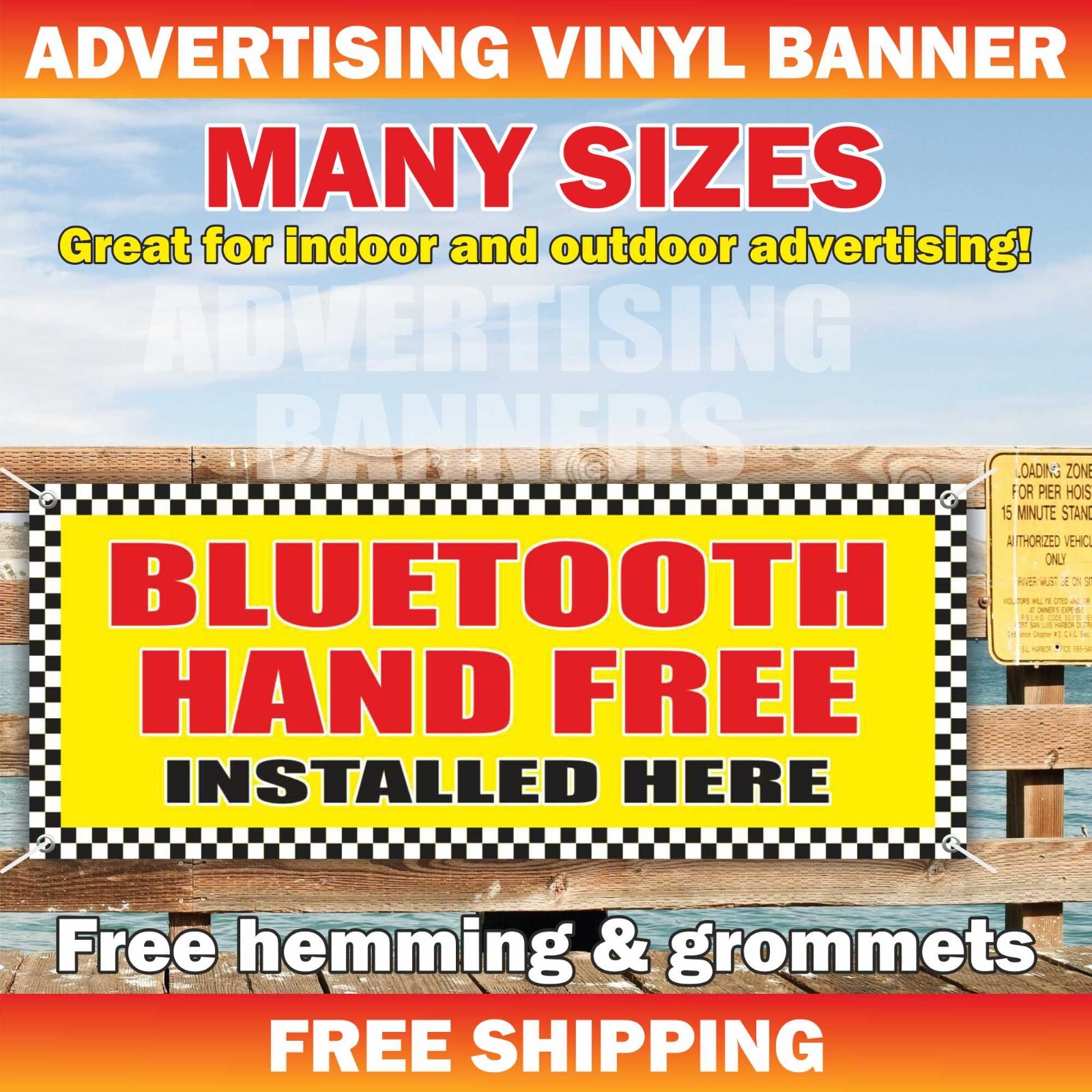 BLUETOOTH HAND FREE Advertising Banner Vinyl Sign Installed Auto Service Sold
