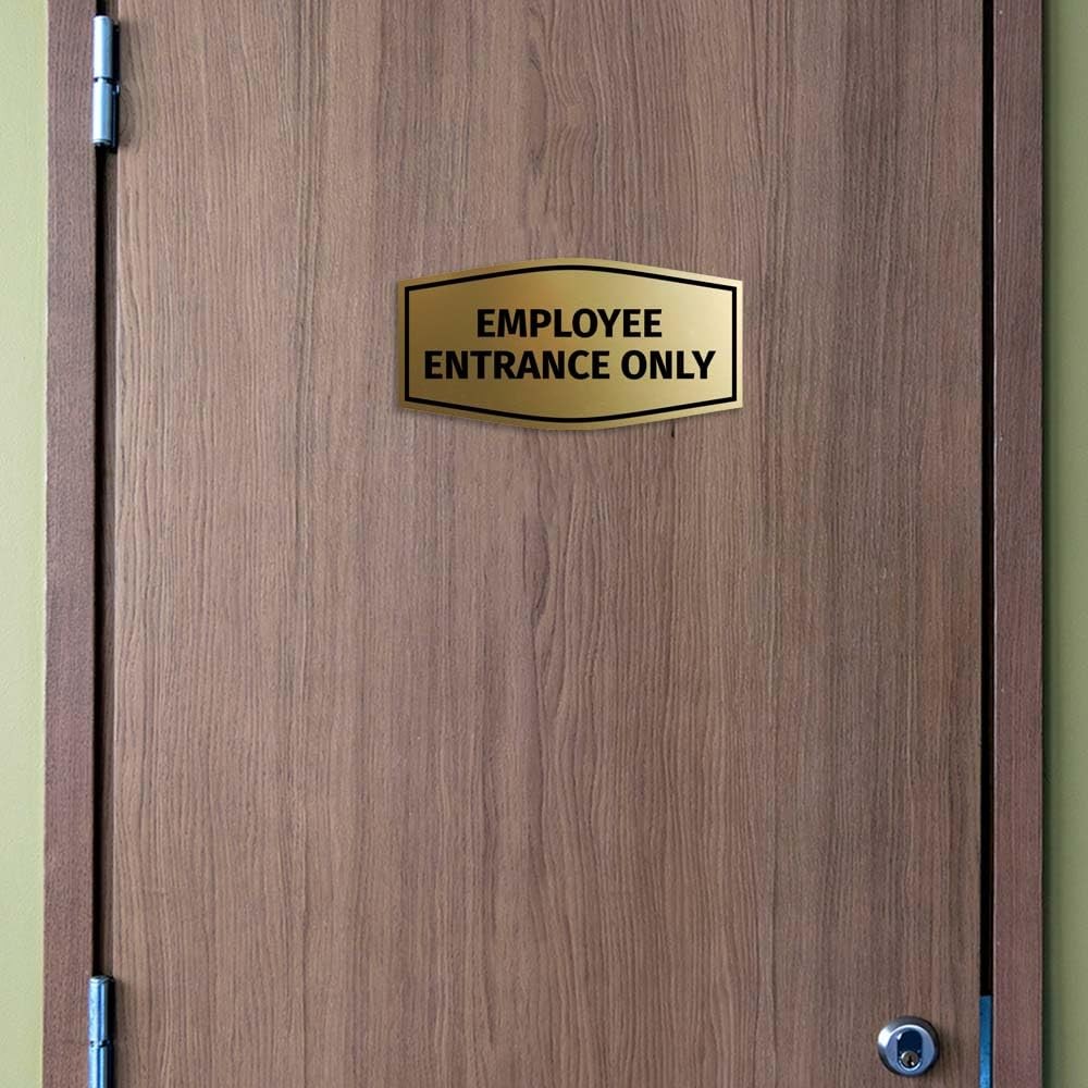 Fancy Employee Entrance Only Sign Adhesive Black Gold Large Plate