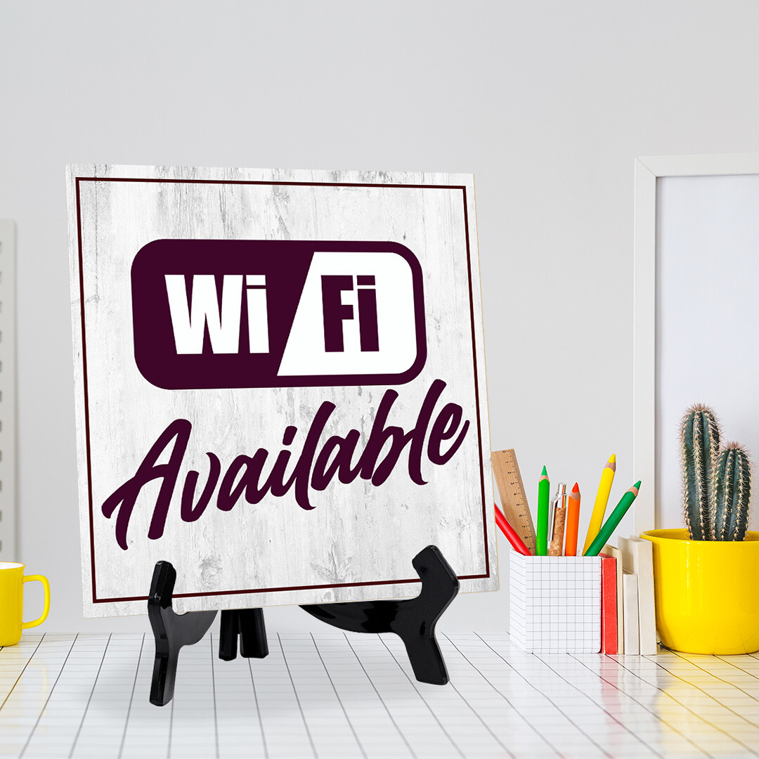 Wi-Fi Available 5&Prime;x 5&Prime; Square Table Sign With Acrylic Easel | Restaurant