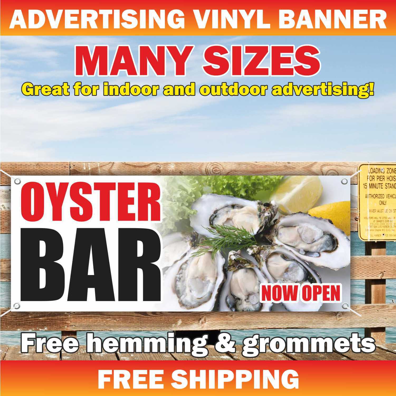 OYSTER BAR NOW OPEN Advertising Banner Vinyl Mesh Sign seafood shrimp buffet bar