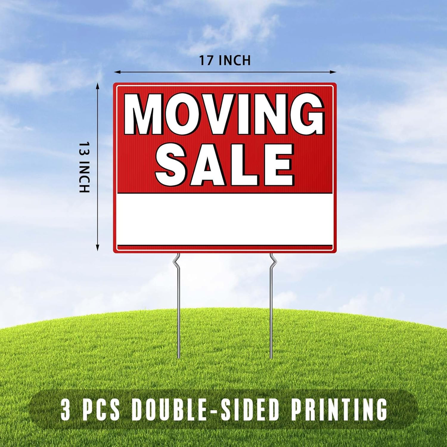 Moving Sale Sign 3 Pack 17&Prime;x13&Prime; Double-Sided Yard Signs with Stakes