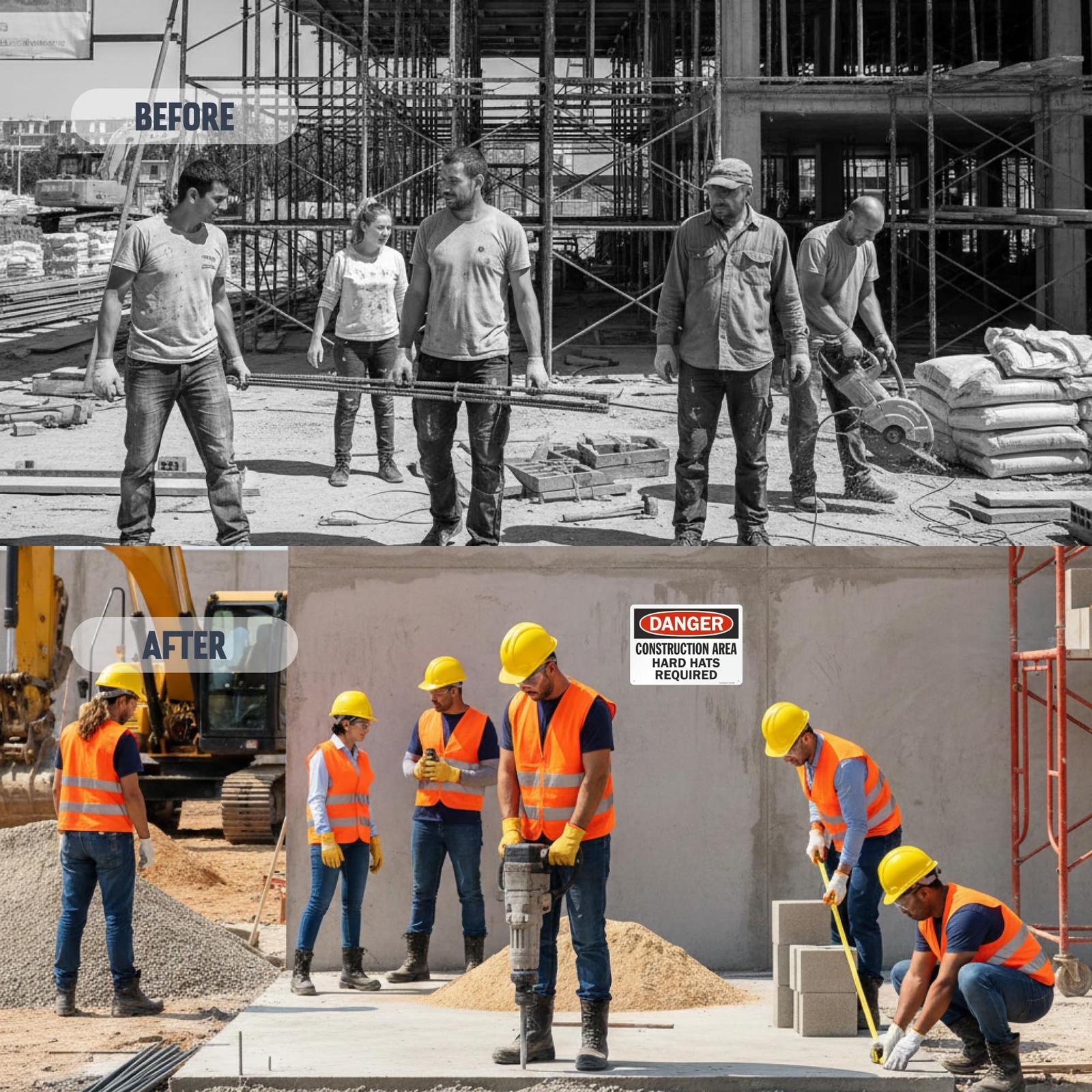 1 PCS U91386NA_10x14 Danger Hard Hats Required Sign 10×14 Inch Aluminum