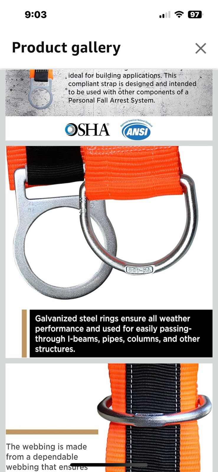 (2) 3’Feet Cross Arm Strap Premium Heavy Duty Pass Through Double Steel Ring