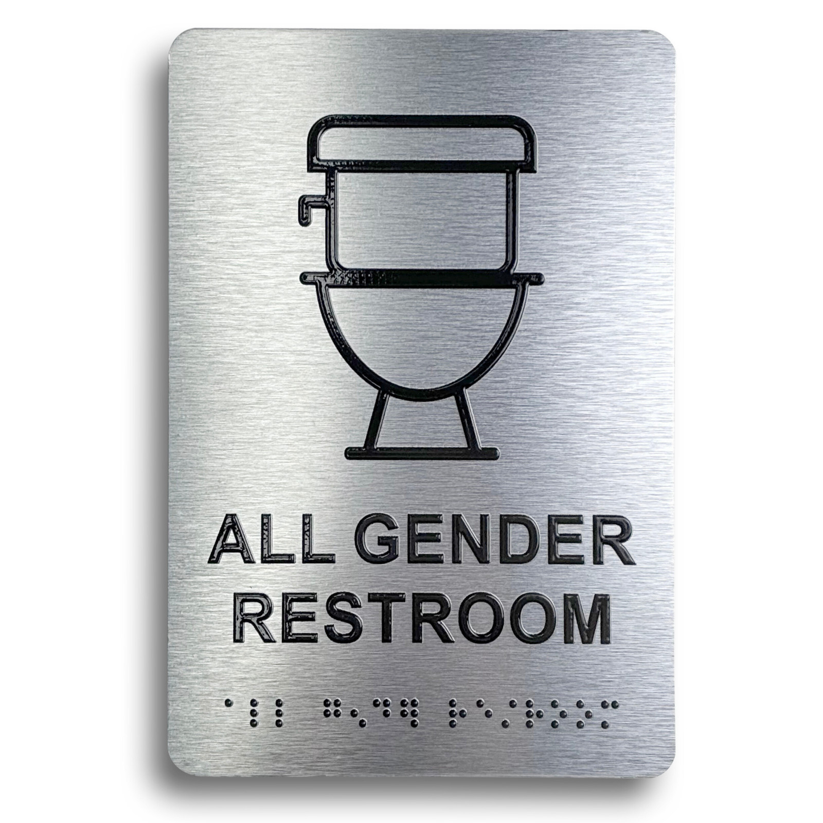 Unisex Restroom Sign with Braille, Aluminum 9 x 6&Prime; ADA Restroom Sign