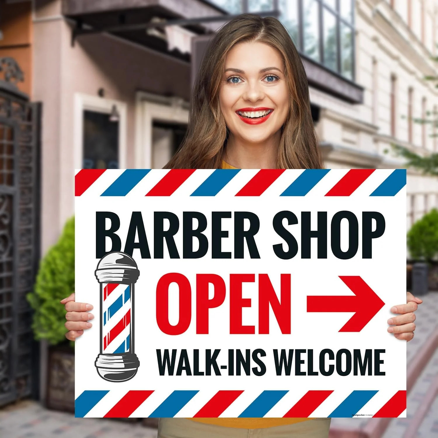 Barber Shop Open Walk in Welcome Arrow Sign, (2 Pack) Double Sided 18×24 Inches,