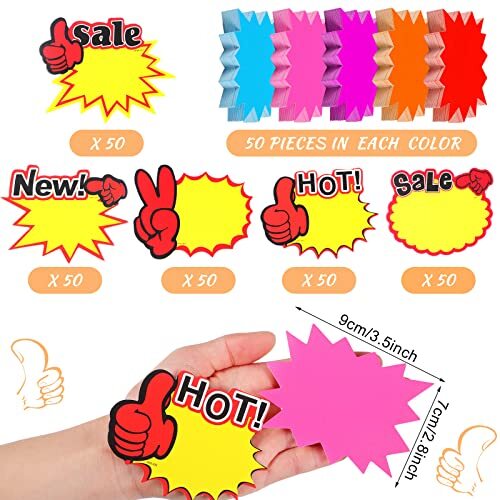 500 Pcs Burst Sign Blank Paper Price Tags for Retail Garage Market