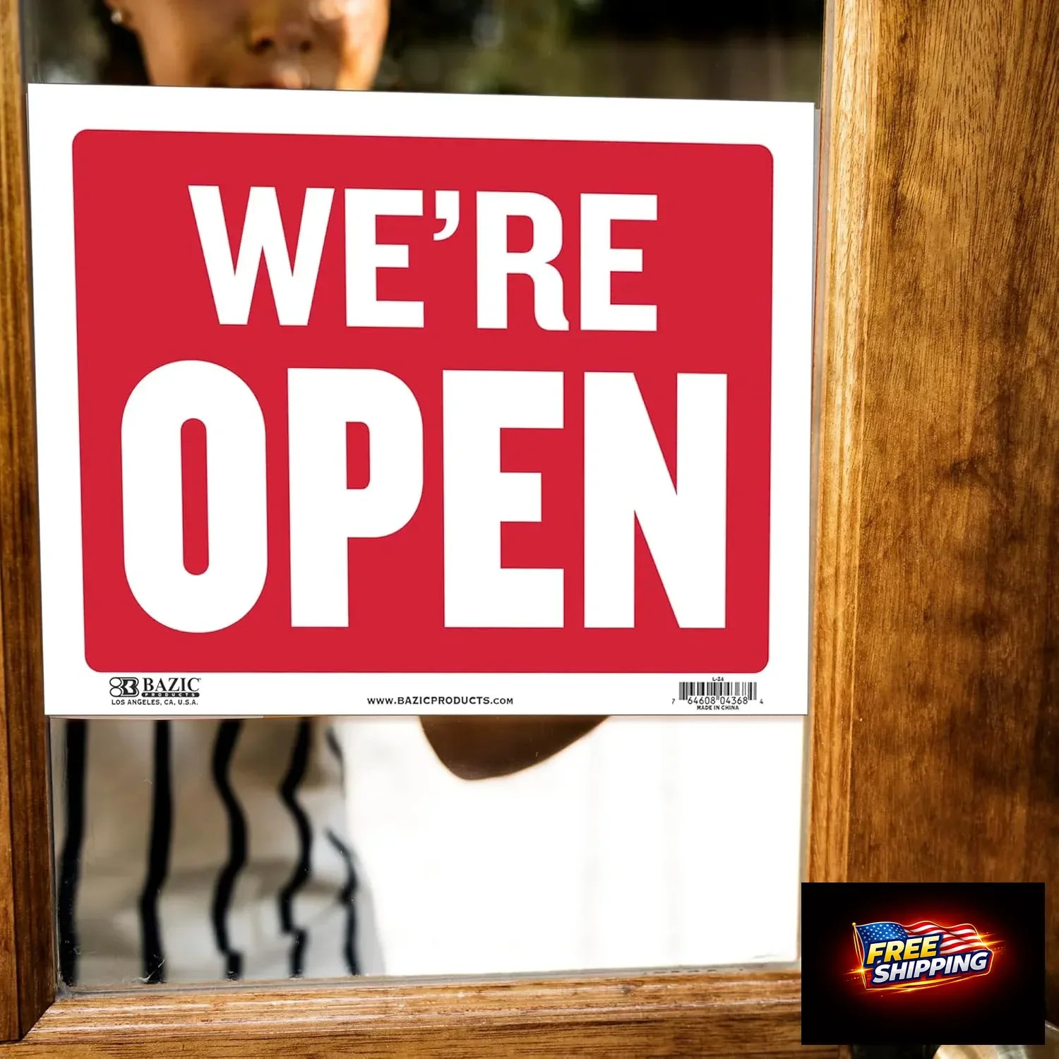 BAZIC Products Open & Closed Sign 12&Prime;x16&Prime;, Double Sides Plastic Vinyl Signs, Bus