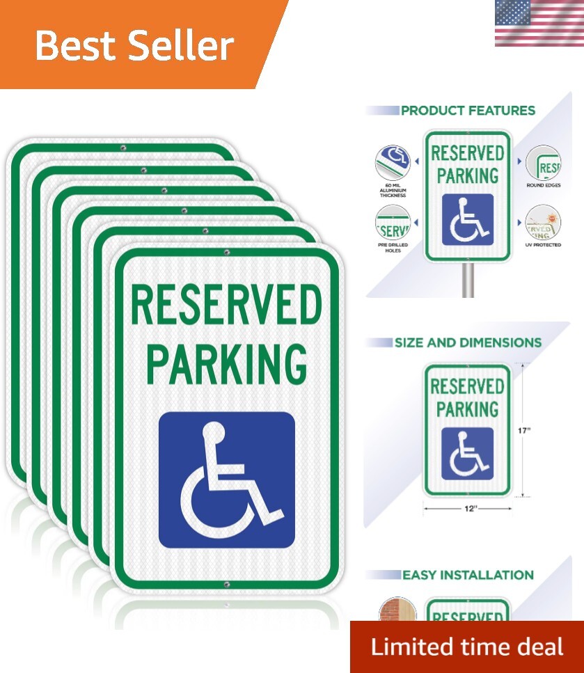 Handicap Parking Sign – Pack of 6 – Handicap sign – 12&Prime; x 18&Prime; Engineer Grade …