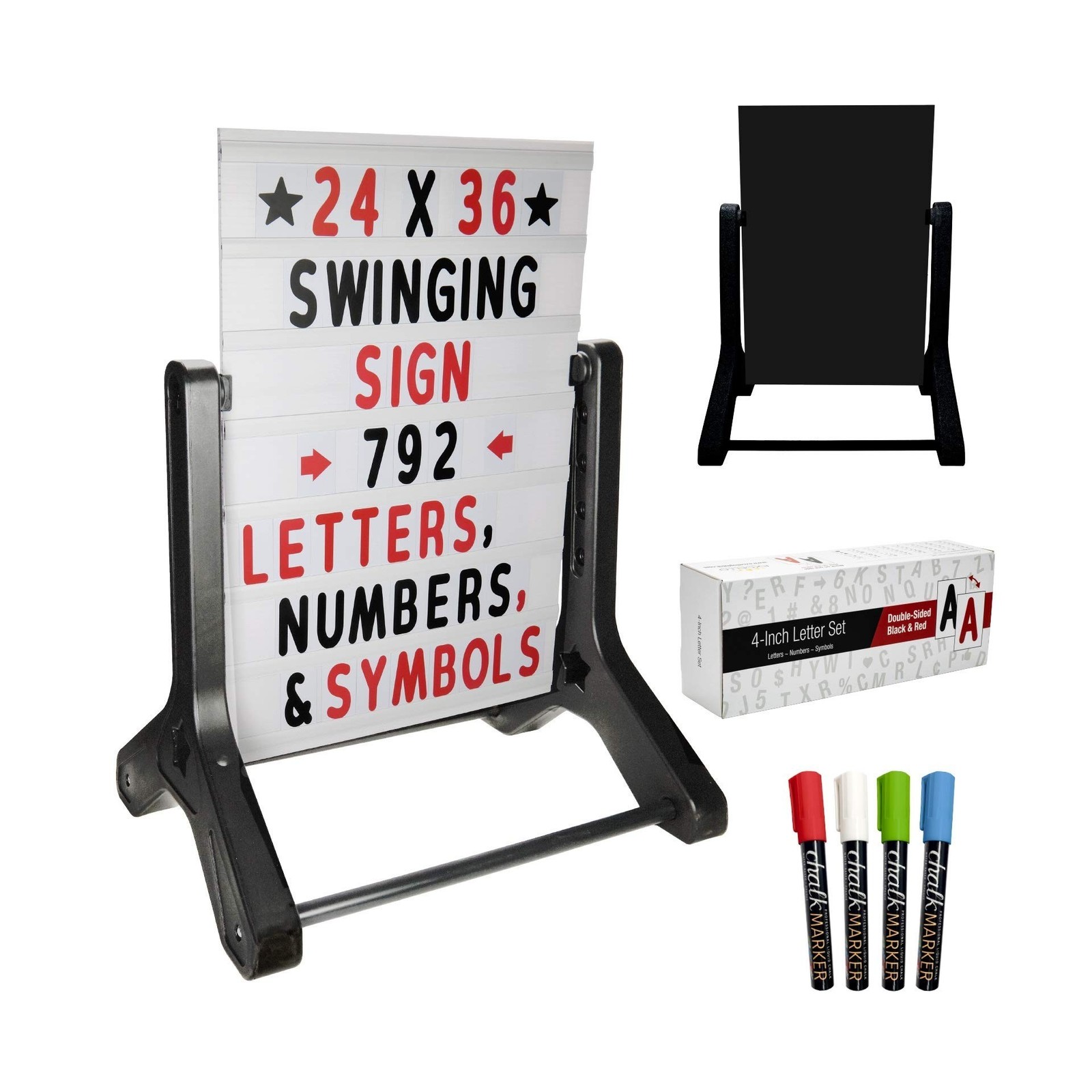 Swinging Changeable Message Sidewalk Sign: 24&Prime; x 36&Prime; Sign with 792 Pre-Cut Do…