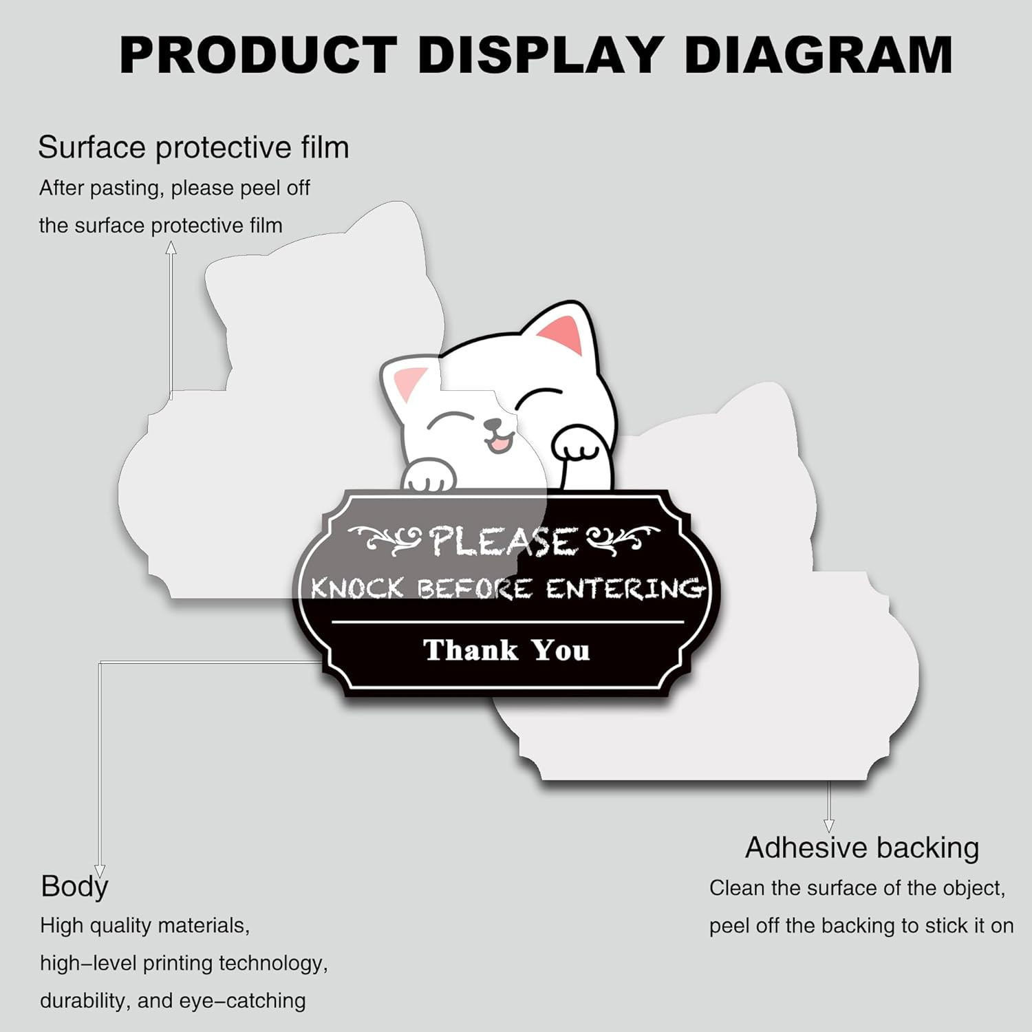 Please Knock Sign for Door, UV Resistant Self Adhesive Vinyl Funny Please Knock