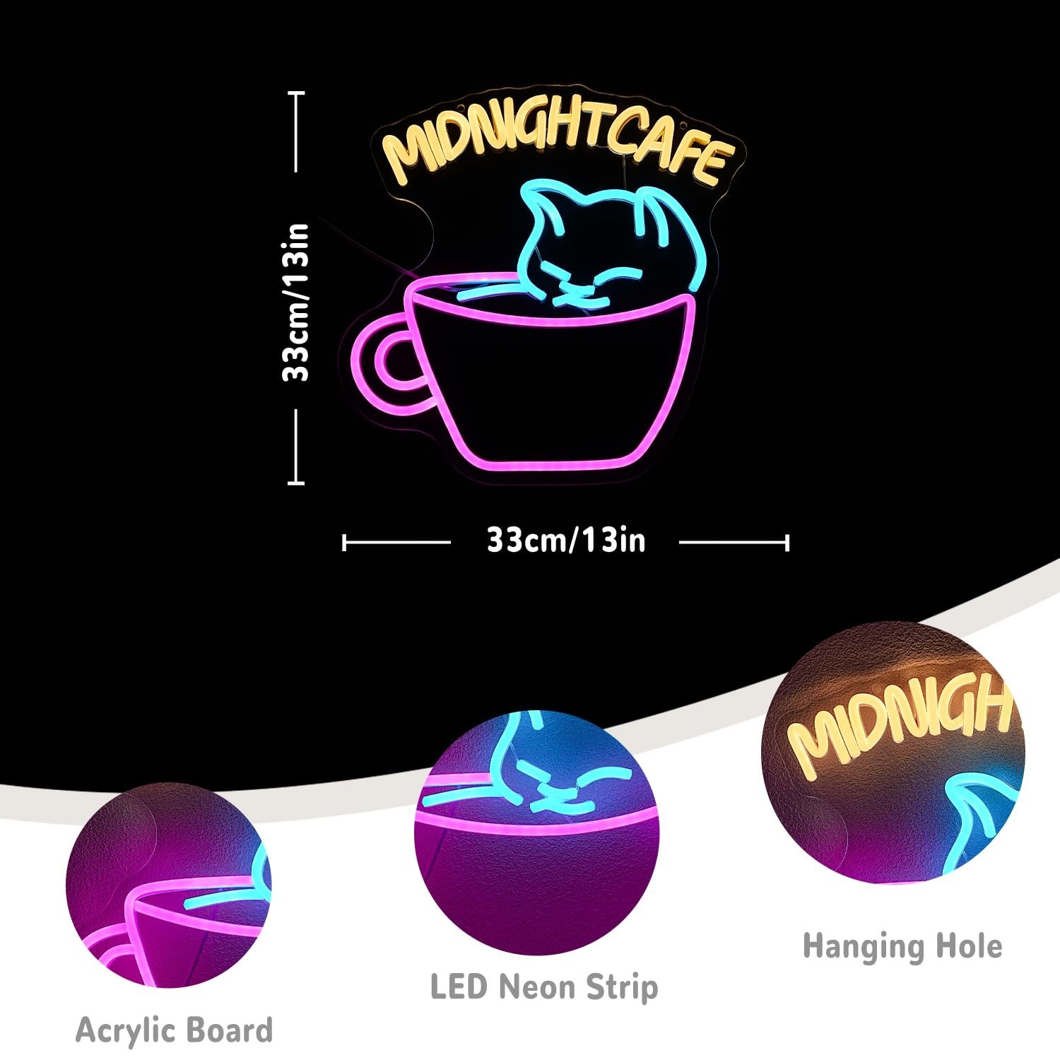 Coffee Neon Sign for Wall Decor Cat Neon Light Midnight Cafe Led Neon Signs C…