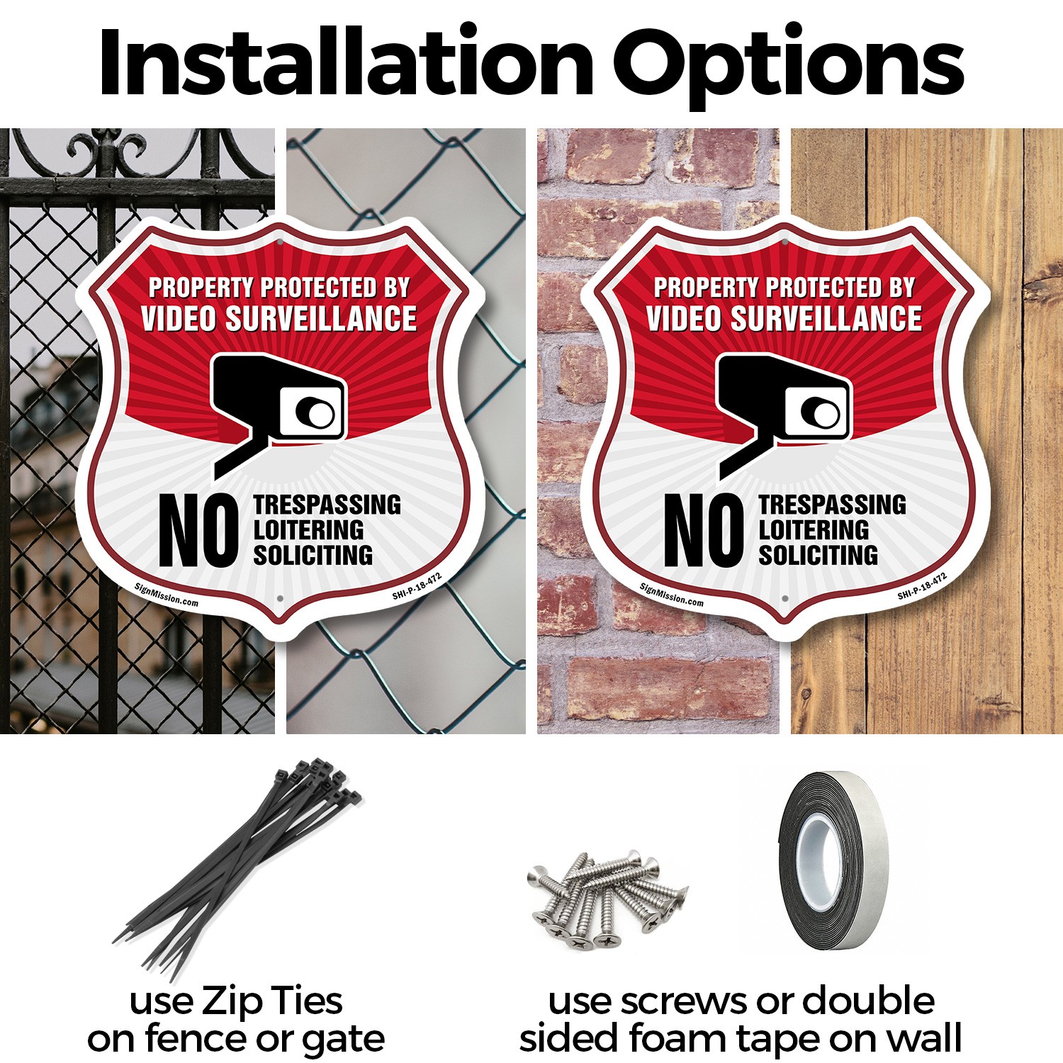 Video Surveillance Shield Sign Property Protected By Video S Shield Shaped Sign