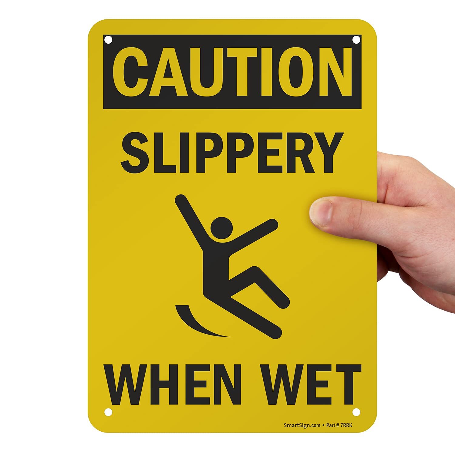 10&Prime;x7&Prime; Caution – Slippery When Wet OSHA Sign Black & Yellow HDPE Plastic
