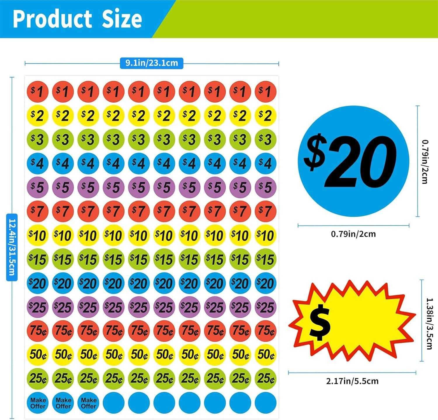 1560 Pcs Removable Garage Sale Price Stickers, 1400pcs 3/4&Prime; Yard Sale Price