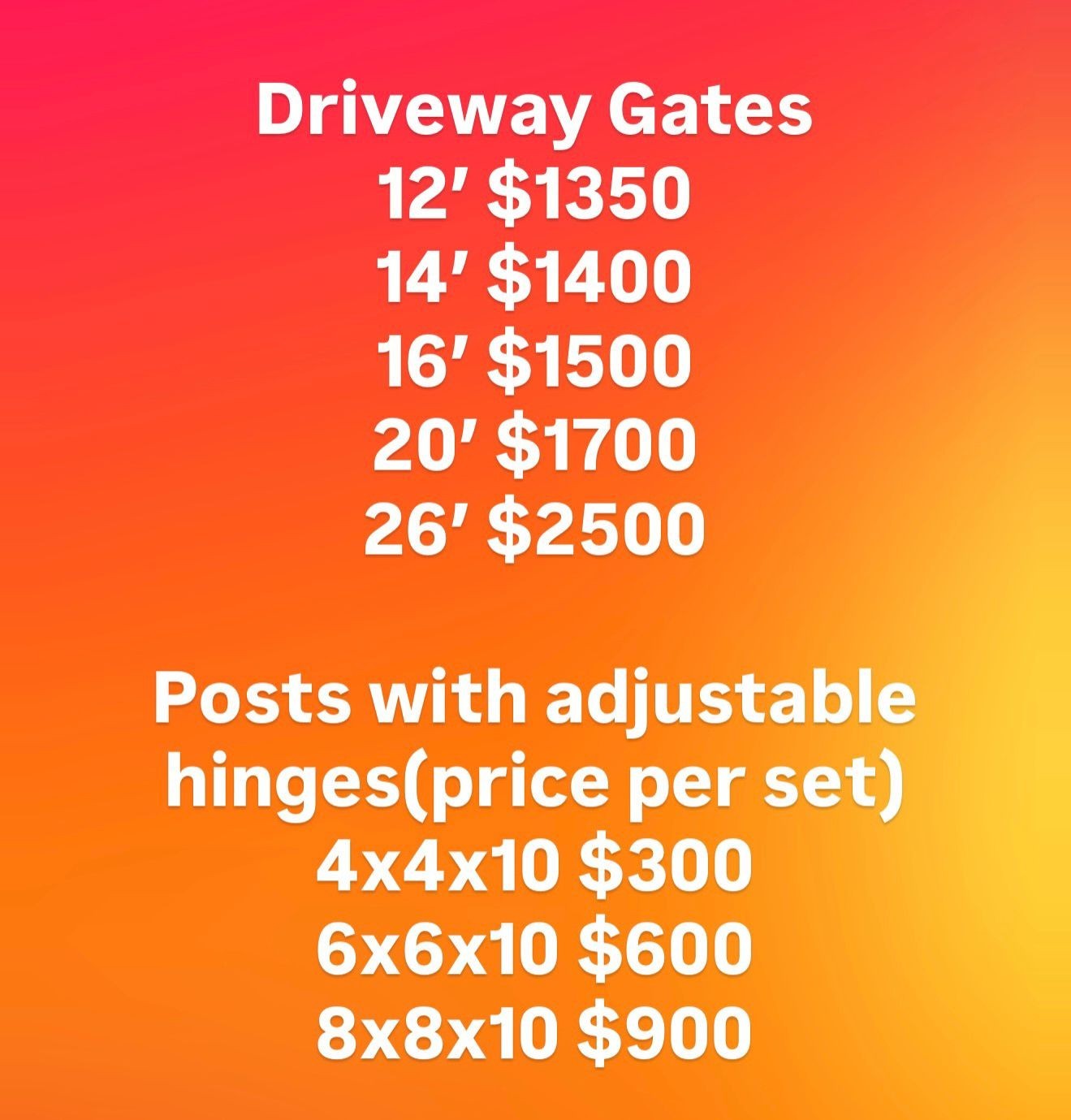FARM GATES Driveway Entrance Gates available in 14&prime;, 16&prime; 20&prime; and 26&prime; Bi-Swing.