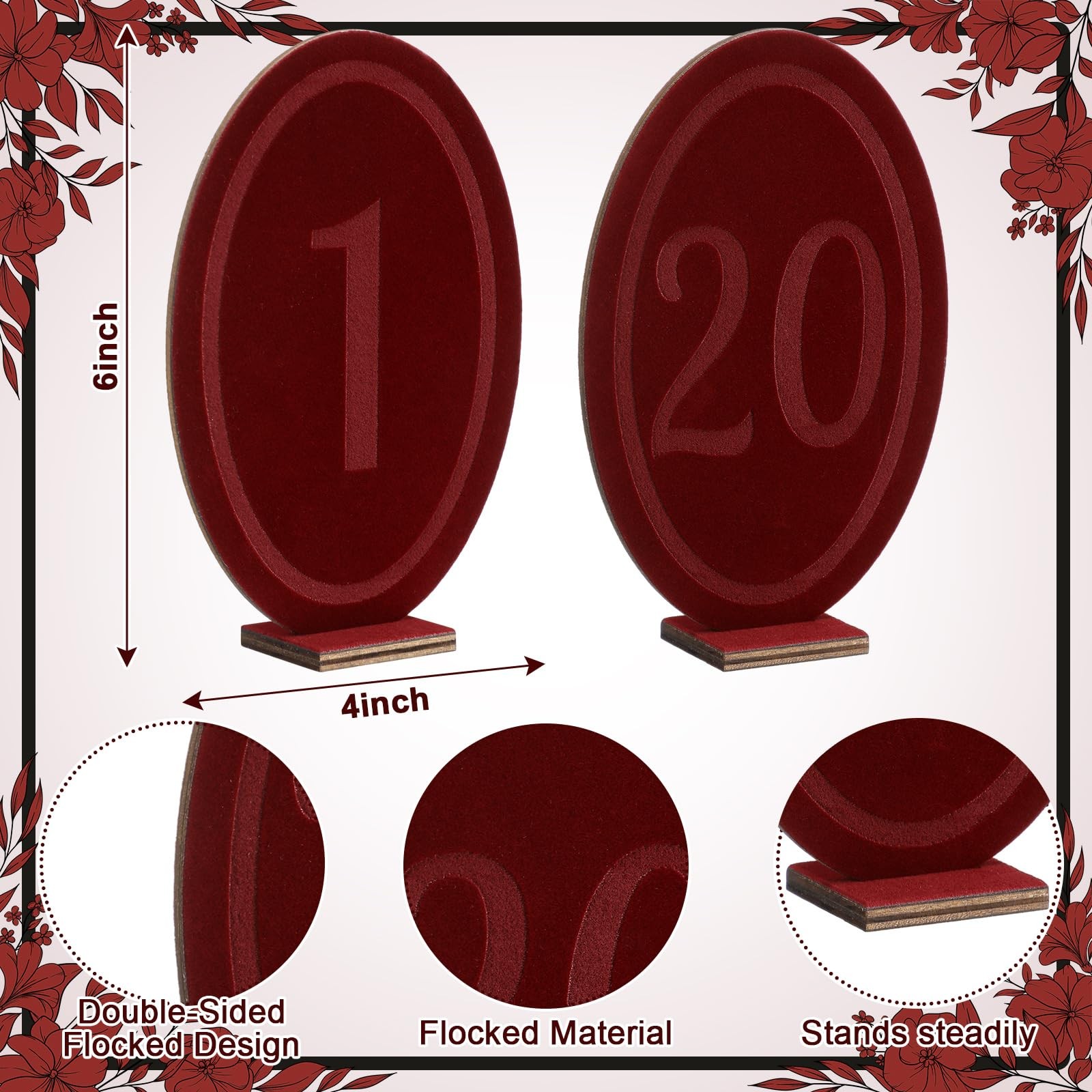 Yookeer Wedding Velvet Table Numbers 1-20 Wood Wedding Bar Sign with Stand Bu…